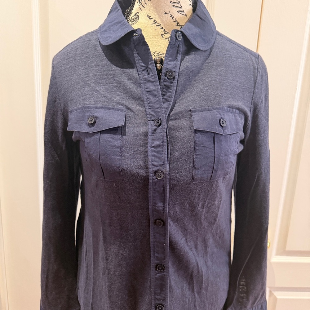 Tory Burch Navy Button-Front Utility Shirt